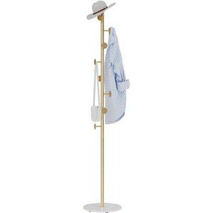 Coat Rack Stand, Metal Coat Tree with Heavy Base 8 Welded Hooks, 67” (Gold)